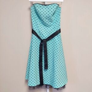 Ruby Rox Women Aqua Polka Dot Strapless Fit Flare Dress Tulle 9 Rockabilly Pinup